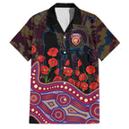 Brisbane Lions ANZAC Day Family Matching Off Shoulder Maxi Dress and Hawaiian Shirt Indigenous Dot Art with Poppy Flower Tribute