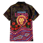 Brisbane Lions ANZAC Day Family Matching Off Shoulder Maxi Dress and Hawaiian Shirt Indigenous Dot Art with Poppy Flower Tribute