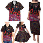 Brisbane Lions ANZAC Day Family Matching Puletasi and Hawaiian Shirt Indigenous Dot Art with Poppy Flower Tribute