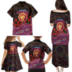 Brisbane Lions ANZAC Day Family Matching Puletasi and Hawaiian Shirt Indigenous Dot Art with Poppy Flower Tribute