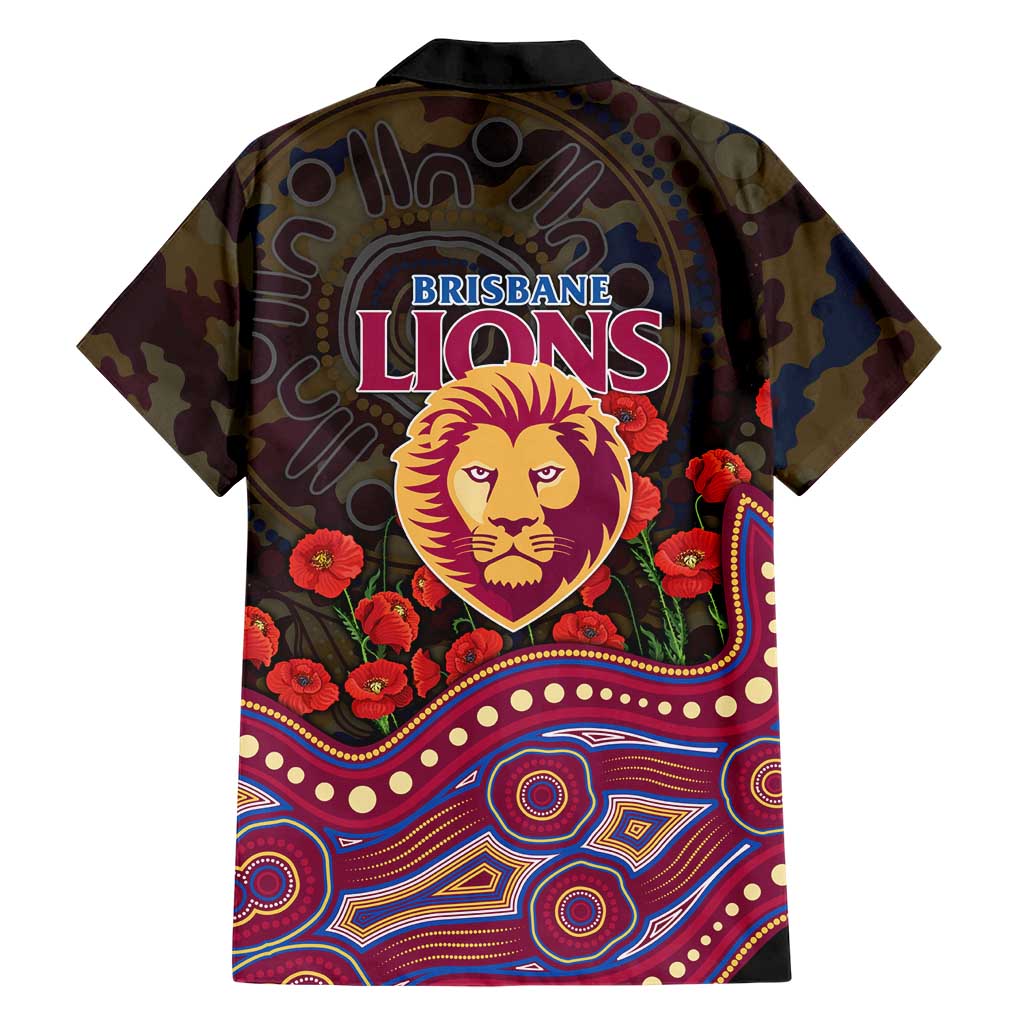 Brisbane Lions ANZAC Day Family Matching Puletasi and Hawaiian Shirt Indigenous Dot Art with Poppy Flower Tribute