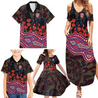 Brisbane Lions ANZAC Day Family Matching Summer Maxi Dress and Hawaiian Shirt Indigenous Dot Art with Poppy Flower Tribute
