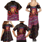 Brisbane Lions ANZAC Day Family Matching Summer Maxi Dress and Hawaiian Shirt Indigenous Dot Art with Poppy Flower Tribute