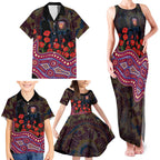 Brisbane Lions ANZAC Day Family Matching Tank Maxi Dress and Hawaiian Shirt Indigenous Dot Art with Poppy Flower Tribute