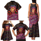 Brisbane Lions ANZAC Day Family Matching Tank Maxi Dress and Hawaiian Shirt Indigenous Dot Art with Poppy Flower Tribute