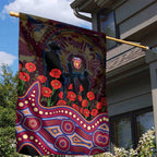 Brisbane Lions ANZAC Day Garden Flag Indigenous Dot Art with Poppy Flower Tribute