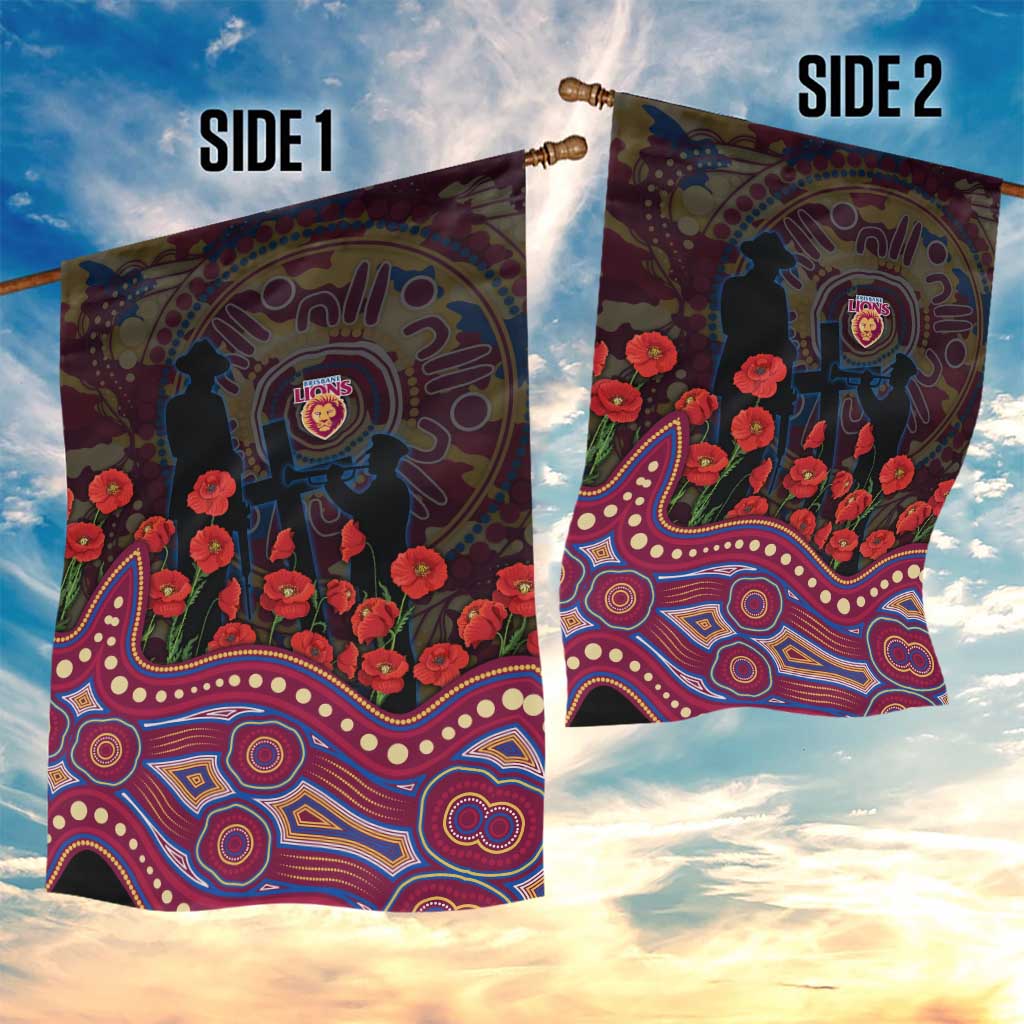 Brisbane Lions ANZAC Day Garden Flag Indigenous Dot Art with Poppy Flower Tribute