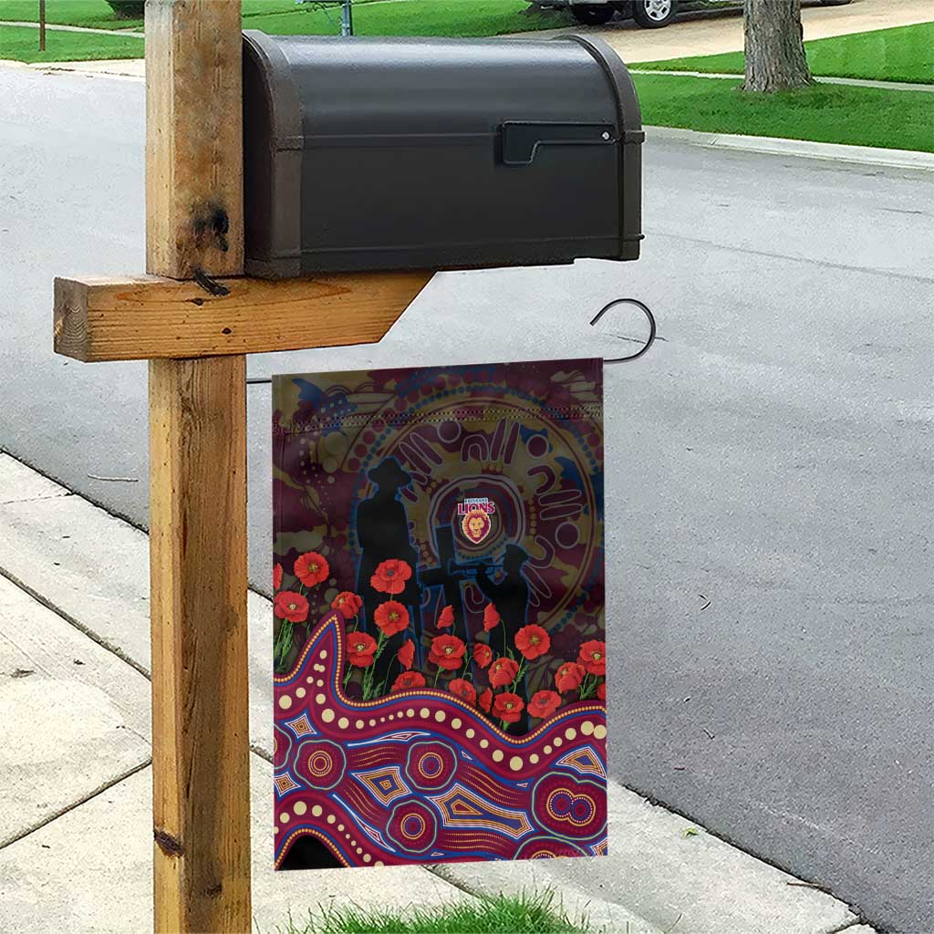 Brisbane Lions ANZAC Day Garden Flag Indigenous Dot Art with Poppy Flower Tribute