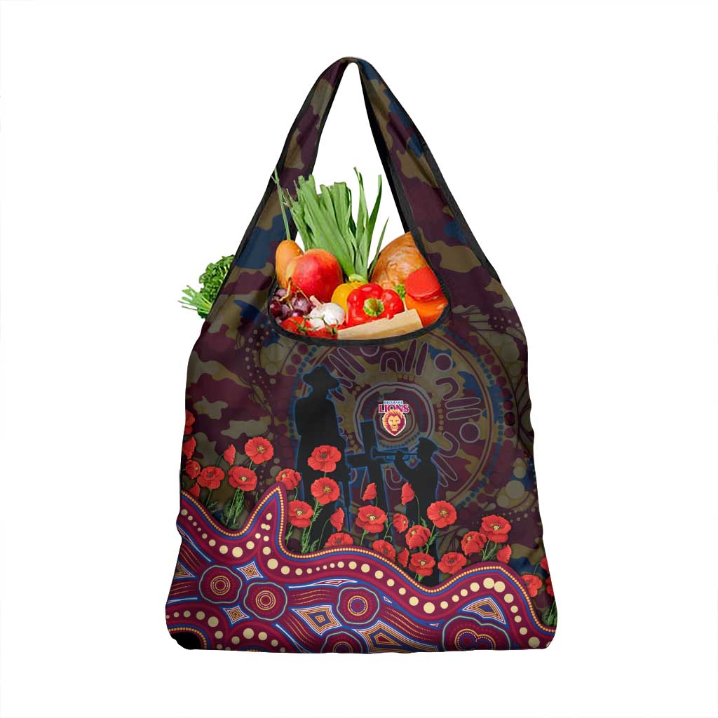 Brisbane Lions ANZAC Day Grocery Bag Indigenous Dot Art with Poppy Flower Tribute