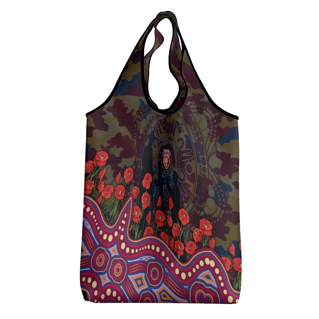 Brisbane Lions ANZAC Day Grocery Bag Indigenous Dot Art with Poppy Flower Tribute