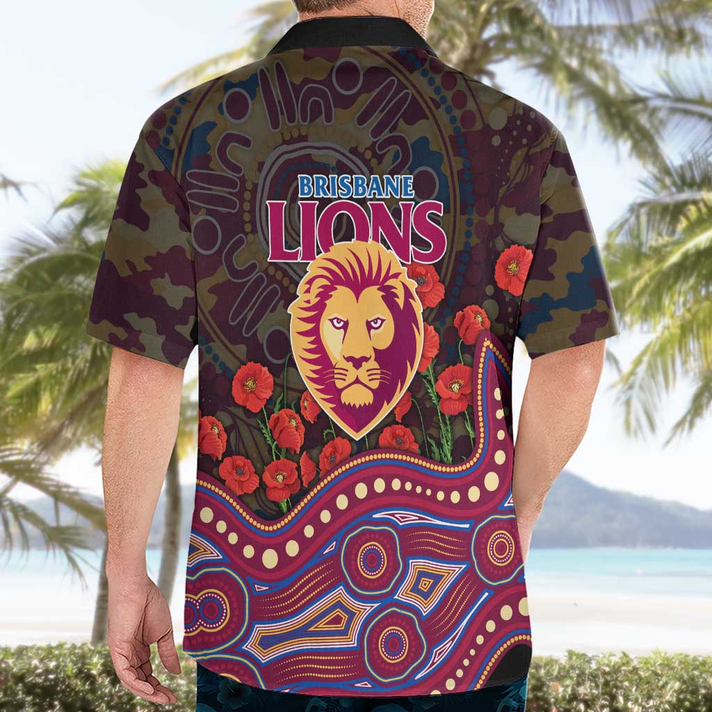Brisbane Lions ANZAC Day Hawaiian Shirt Indigenous Dot Art with Poppy Flower Tribute