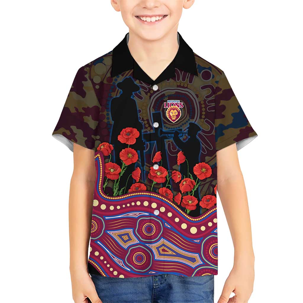 Brisbane Lions ANZAC Day Hawaiian Shirt Indigenous Dot Art with Poppy Flower Tribute