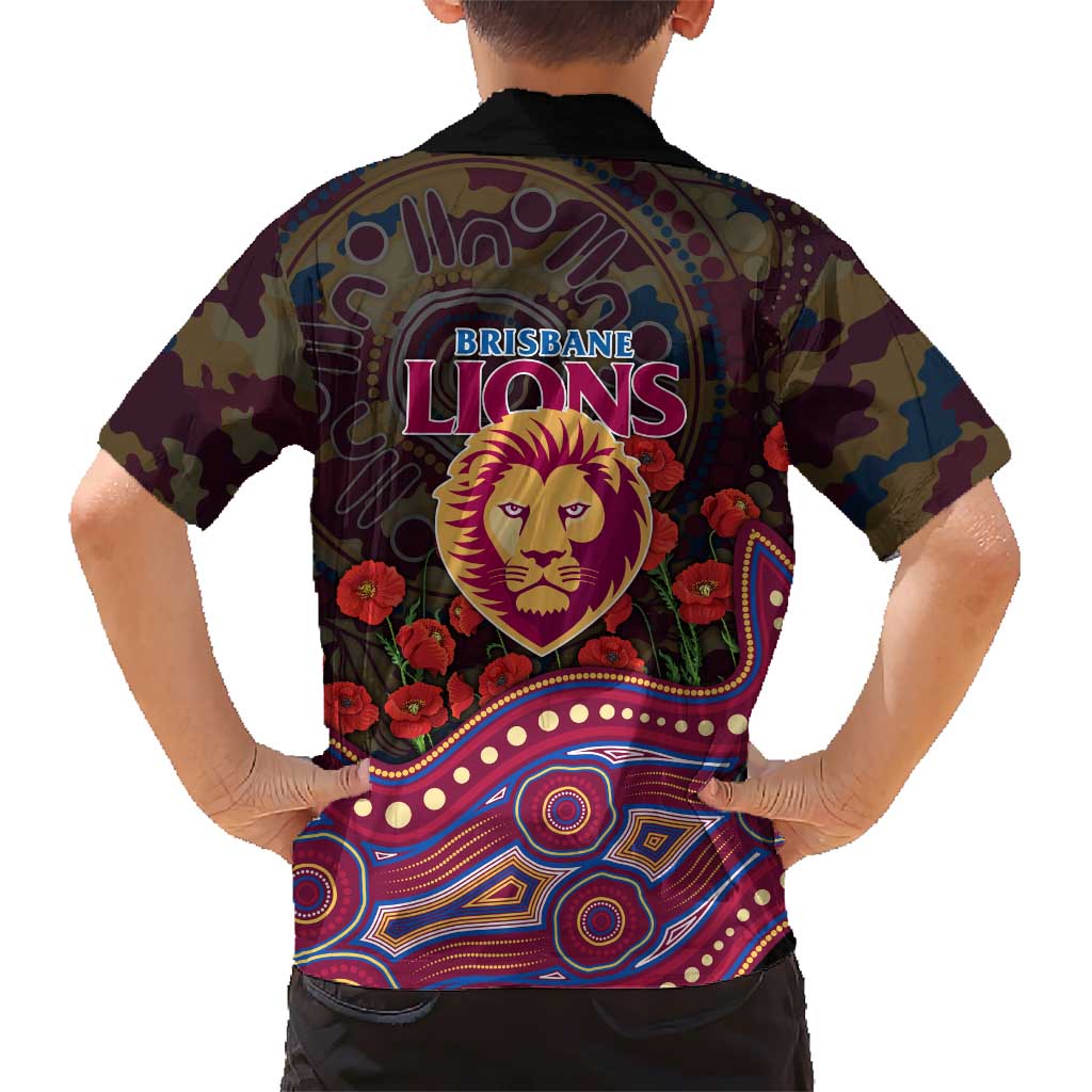 Brisbane Lions ANZAC Day Hawaiian Shirt Indigenous Dot Art with Poppy Flower Tribute