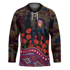 Brisbane Lions ANZAC Day Hockey Jersey Indigenous Dot Art with Poppy Flower Tribute