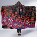 Brisbane Lions ANZAC Day Hooded Blanket Indigenous Dot Art with Poppy Flower Tribute