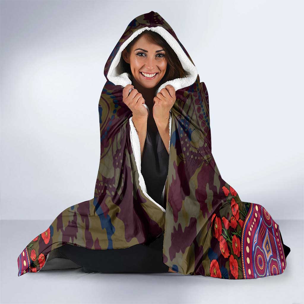 Brisbane Lions ANZAC Day Hooded Blanket Indigenous Dot Art with Poppy Flower Tribute