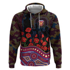 Brisbane Lions ANZAC Day Hoodie Indigenous Dot Art with Poppy Flower Tribute