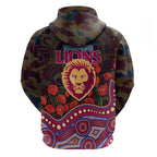 Brisbane Lions ANZAC Day Hoodie Indigenous Dot Art with Poppy Flower Tribute