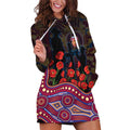 Brisbane Lions ANZAC Day Hoodie Dress Indigenous Dot Art with Poppy Flower Tribute