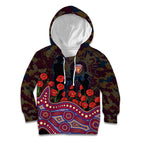 Brisbane Lions ANZAC Day Kid Hoodie Indigenous Dot Art with Poppy Flower Tribute