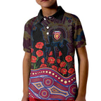 Brisbane Lions ANZAC Day Kid Polo Shirt Indigenous Dot Art with Poppy Flower Tribute