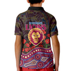 Brisbane Lions ANZAC Day Kid Polo Shirt Indigenous Dot Art with Poppy Flower Tribute