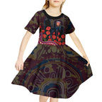Brisbane Lions ANZAC Day Kid Short Sleeve Dress Indigenous Dot Art with Poppy Flower Tribute