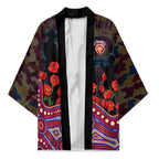 Brisbane Lions ANZAC Day Kimono Indigenous Dot Art with Poppy Flower Tribute