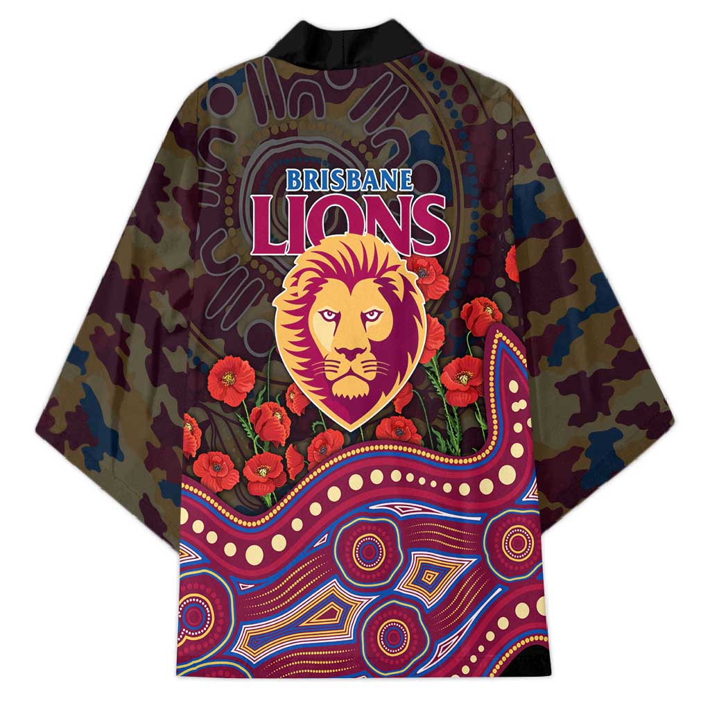 Brisbane Lions ANZAC Day Kimono Indigenous Dot Art with Poppy Flower Tribute