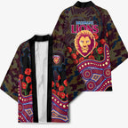 Brisbane Lions ANZAC Day Kimono Indigenous Dot Art with Poppy Flower Tribute