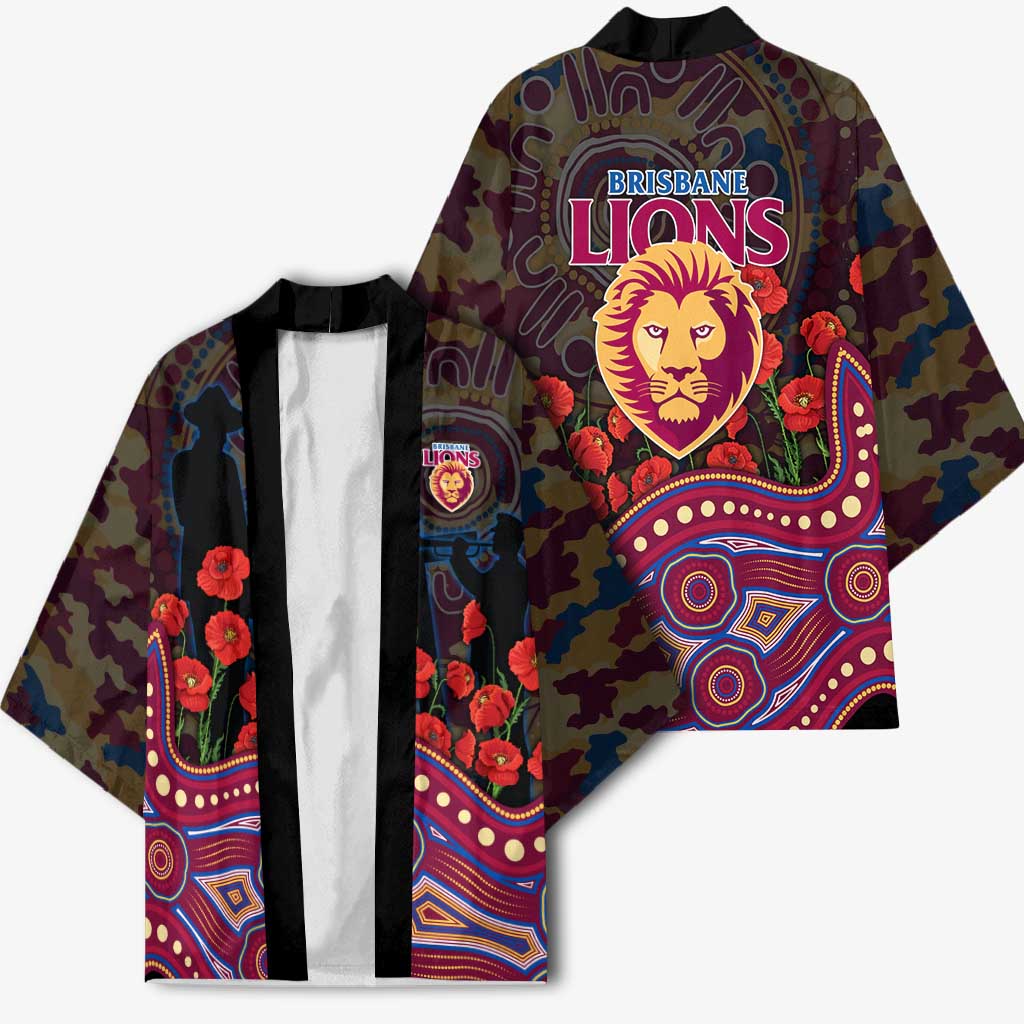Brisbane Lions ANZAC Day Kimono Indigenous Dot Art with Poppy Flower Tribute