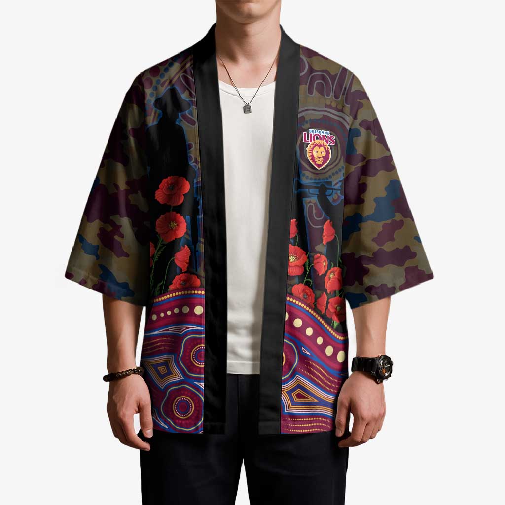 Brisbane Lions ANZAC Day Kimono Indigenous Dot Art with Poppy Flower Tribute