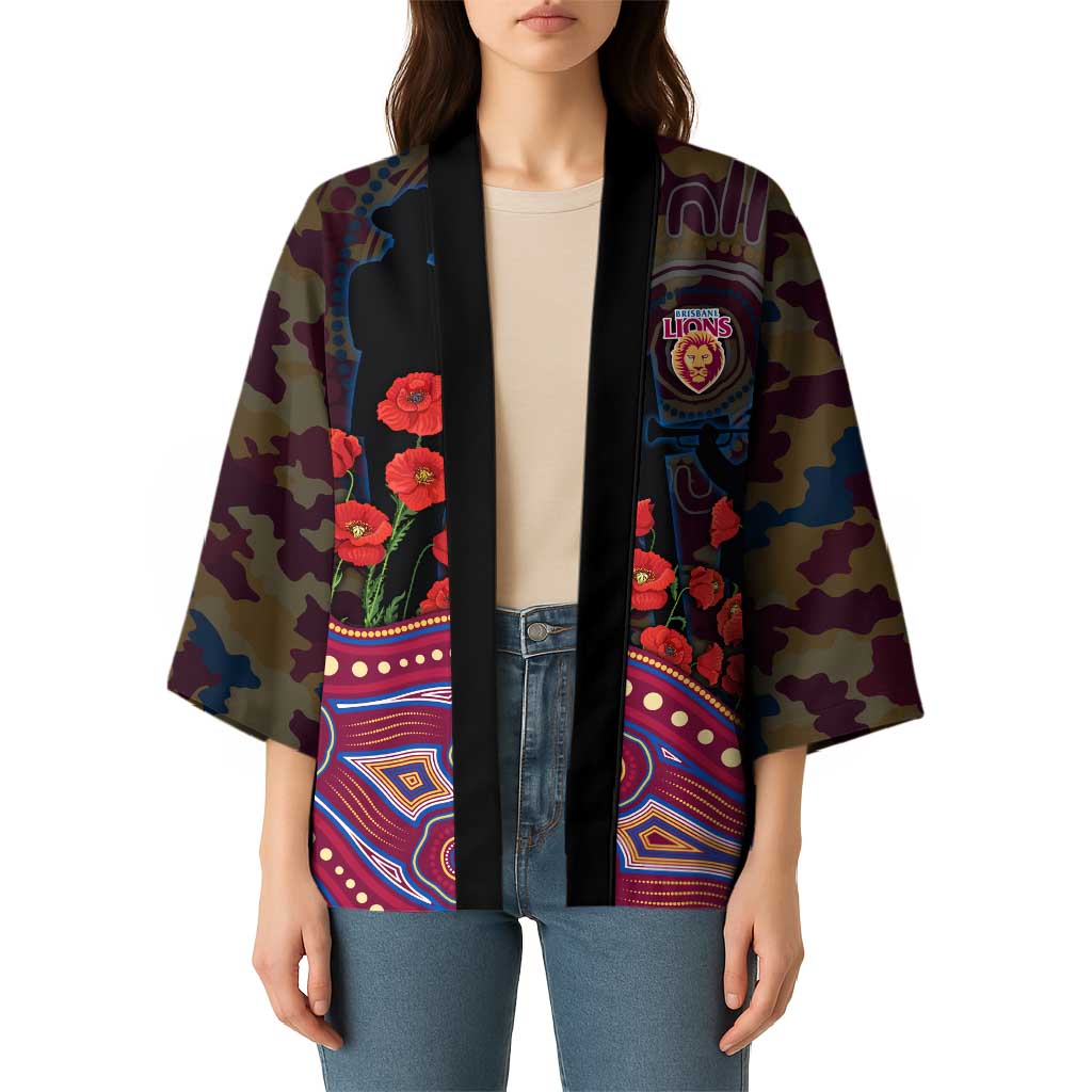 Brisbane Lions ANZAC Day Kimono Indigenous Dot Art with Poppy Flower Tribute