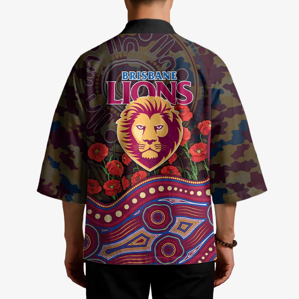 Brisbane Lions ANZAC Day Kimono Indigenous Dot Art with Poppy Flower Tribute