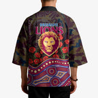 Brisbane Lions ANZAC Day Kimono Indigenous Dot Art with Poppy Flower Tribute