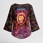 Brisbane Lions ANZAC Day Kimono Sleeve Blouse Indigenous Dot Art with Poppy Flower Tribute