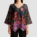 Brisbane Lions ANZAC Day Kimono Sleeve Blouse Indigenous Dot Art with Poppy Flower Tribute