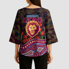 Brisbane Lions ANZAC Day Kimono Sleeve Blouse Indigenous Dot Art with Poppy Flower Tribute