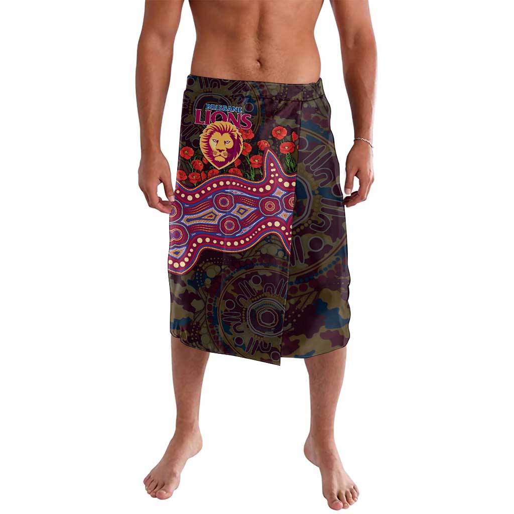 Brisbane Lions ANZAC Day Lavalava Indigenous Dot Art with Poppy Flower Tribute