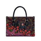 Brisbane Lions ANZAC Day Leather Bag Indigenous Dot Art with Poppy Flower Tribute