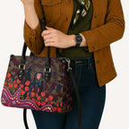 Brisbane Lions ANZAC Day Leather Bag Indigenous Dot Art with Poppy Flower Tribute
