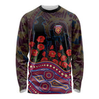Brisbane Lions ANZAC Day Long Sleeve Shirt Indigenous Dot Art with Poppy Flower Tribute