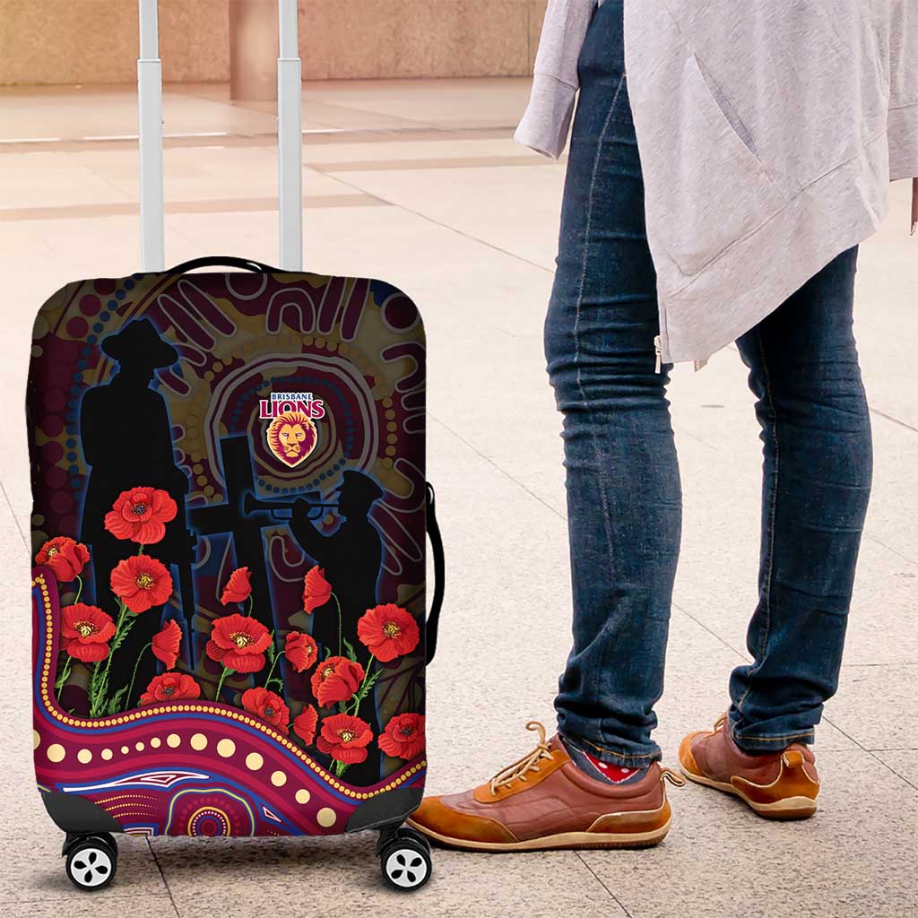 Brisbane Lions ANZAC Day Luggage Cover Indigenous Dot Art with Poppy Flower Tribute