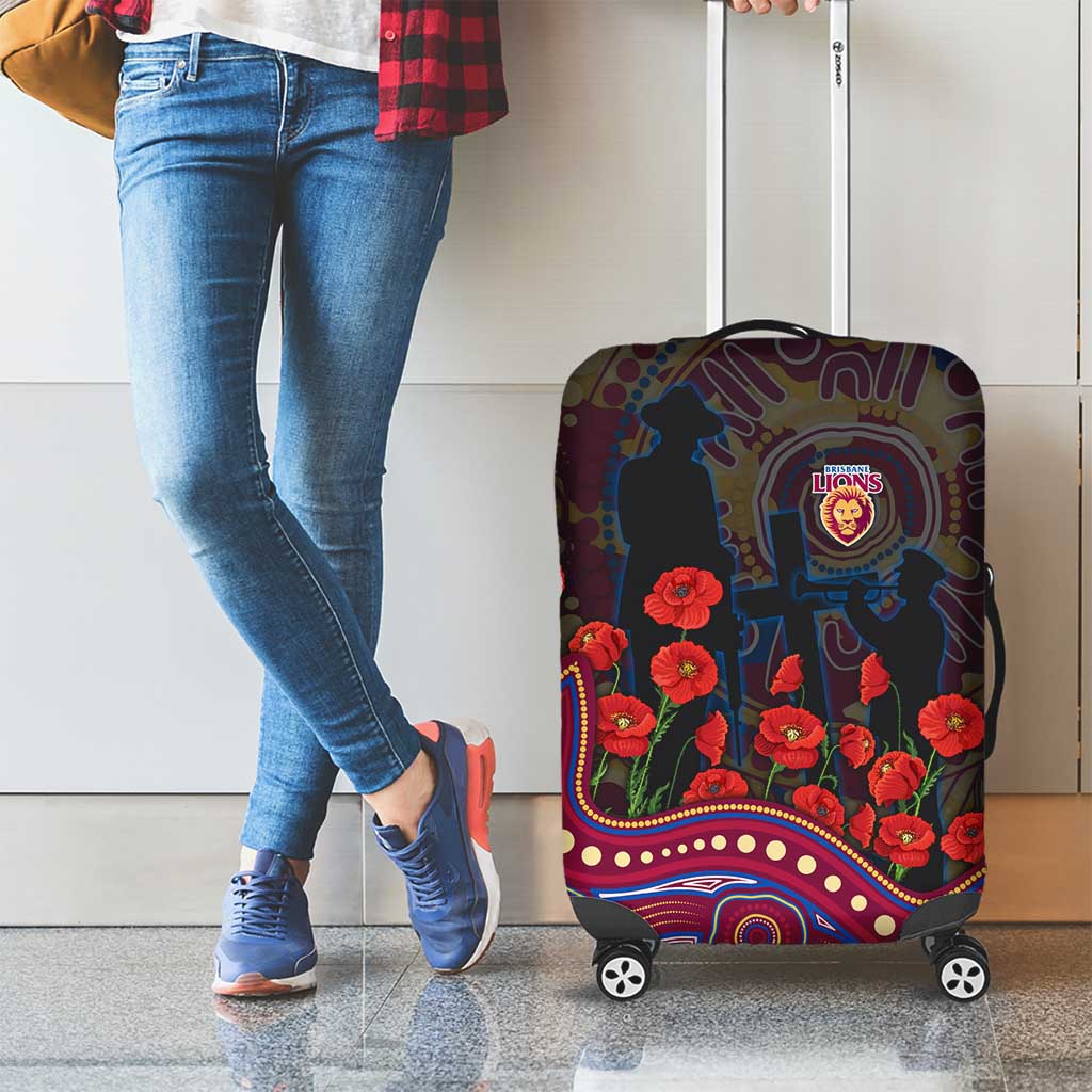 Brisbane Lions ANZAC Day Luggage Cover Indigenous Dot Art with Poppy Flower Tribute
