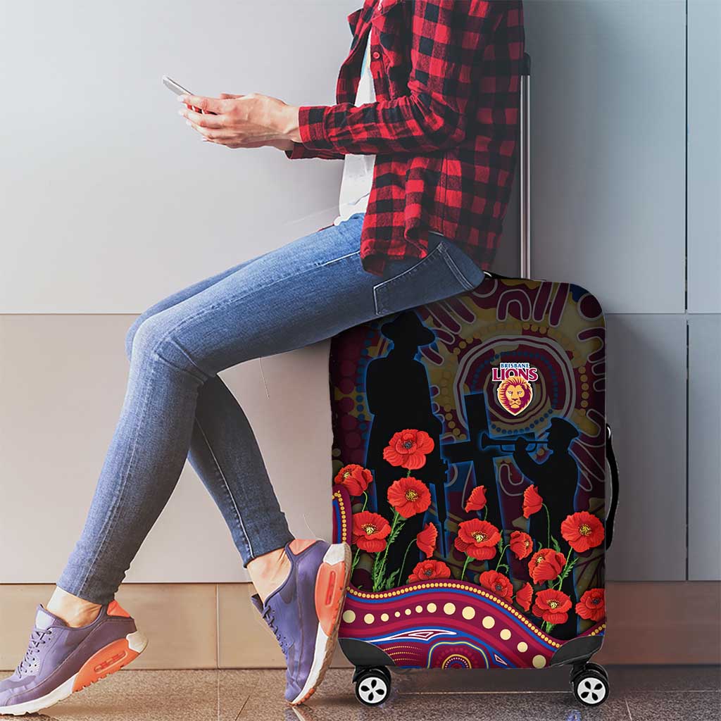 Brisbane Lions ANZAC Day Luggage Cover Indigenous Dot Art with Poppy Flower Tribute