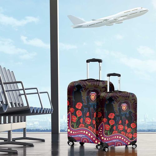 Brisbane Lions ANZAC Day Luggage Cover Indigenous Dot Art with Poppy Flower Tribute
