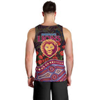 Brisbane Lions ANZAC Day Men Tank Top Indigenous Dot Art with Poppy Flower Tribute