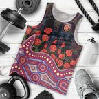 Brisbane Lions ANZAC Day Men Tank Top Indigenous Dot Art with Poppy Flower Tribute