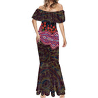 Brisbane Lions ANZAC Day Mermaid Dress Indigenous Dot Art with Poppy Flower Tribute