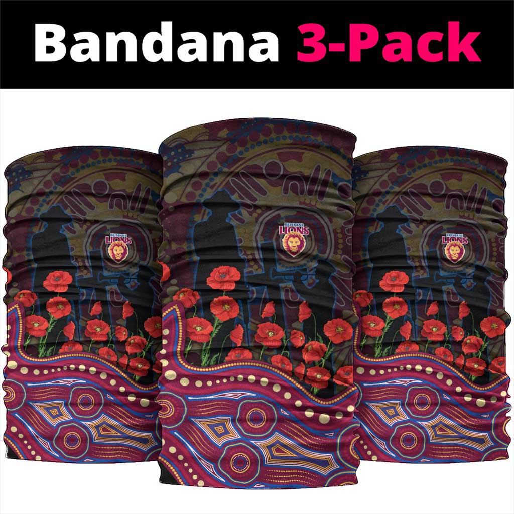 Brisbane Lions ANZAC Day Neck Gaiter Indigenous Dot Art with Poppy Flower Tribute